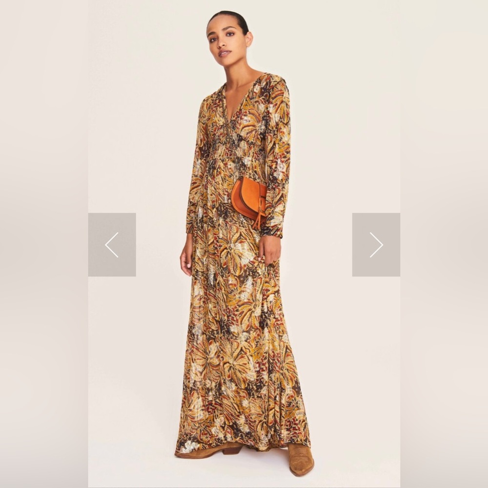 ba&sh Autumn Floral Maxi Dress - Brown and Gold